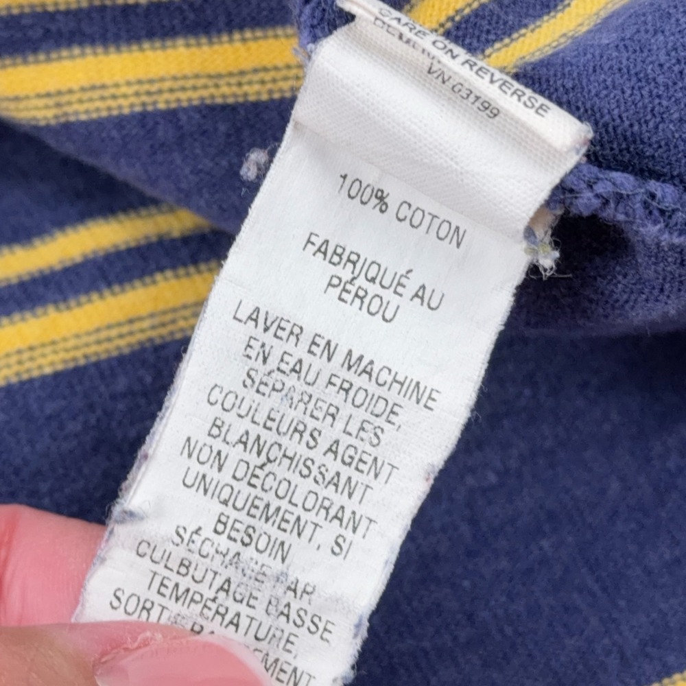 LL Bean Rugby Polo Shirt Men XL Blue Yellow Striped Long Sleeve VTG White Collar - Picture 7 of 12